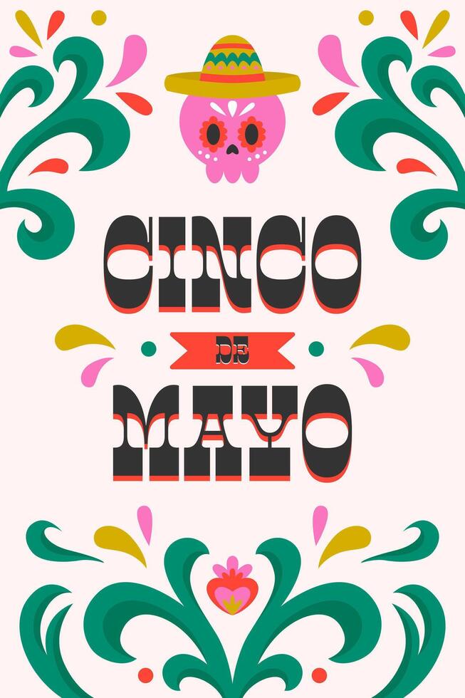 Cinco de Mayo Sugar Skull Sombrero Poster Vertical vector