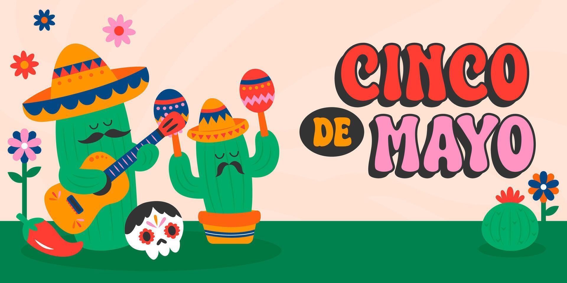 Cinco de Mayo Poster Panoramic Banner Background vector