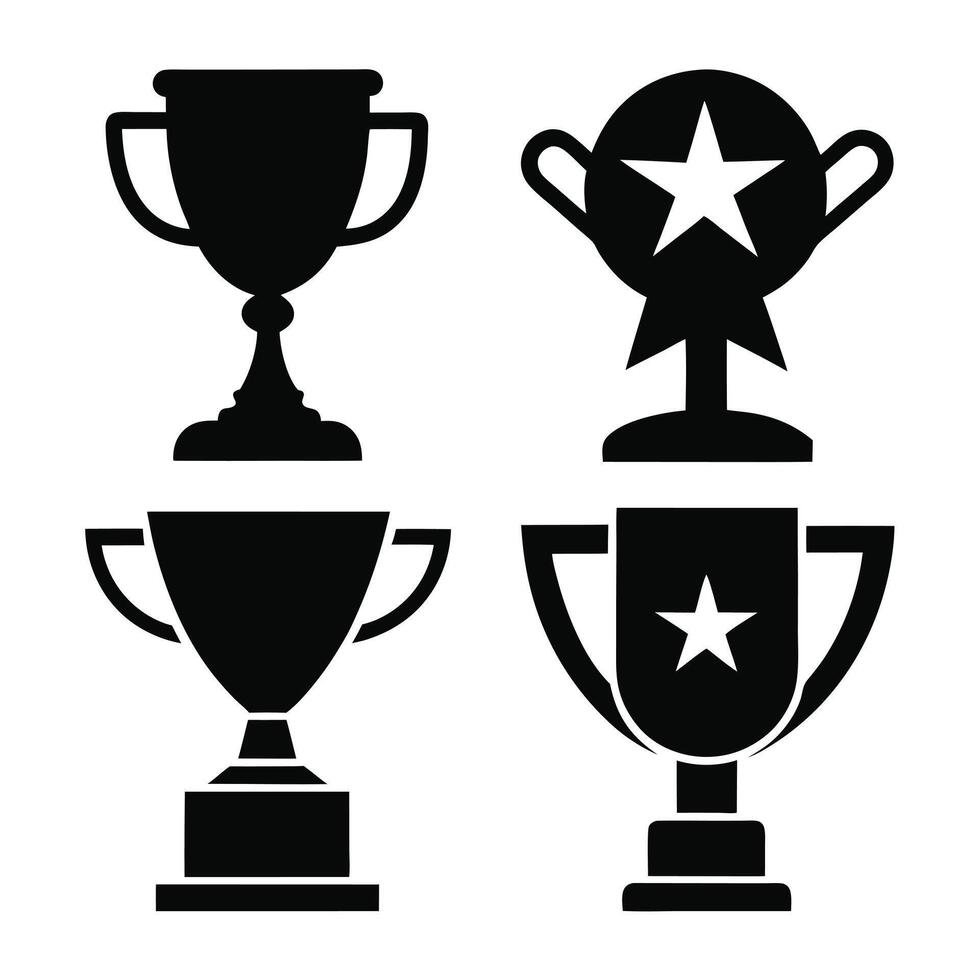 black silhouette trophy icons, set against a plain white background. vector
