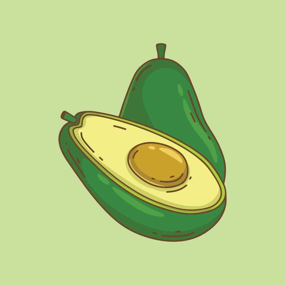 Avocado isolated on green background. illustration in cartoon style. vector