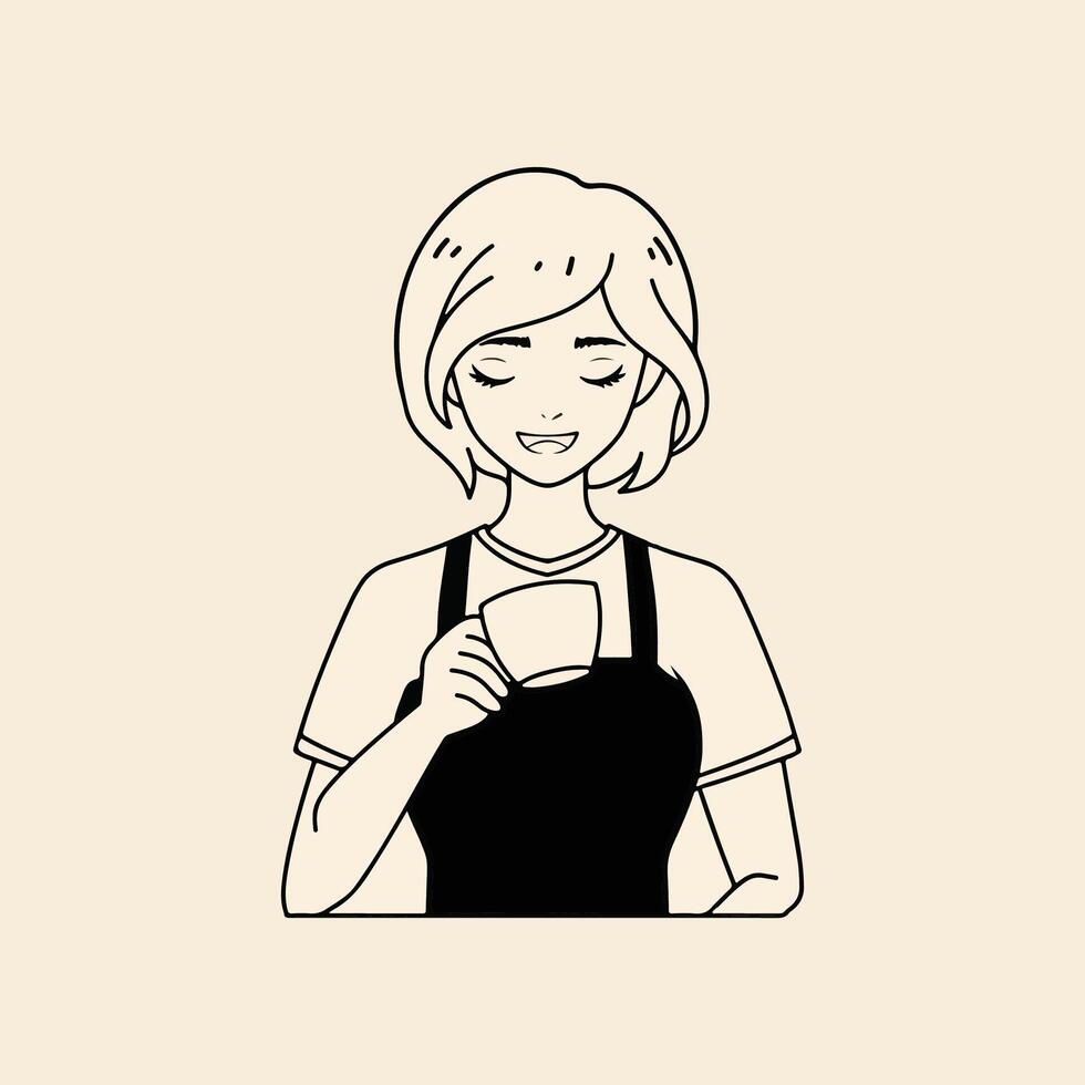 Young woman with a coffee cup. illustration in flat style. vector