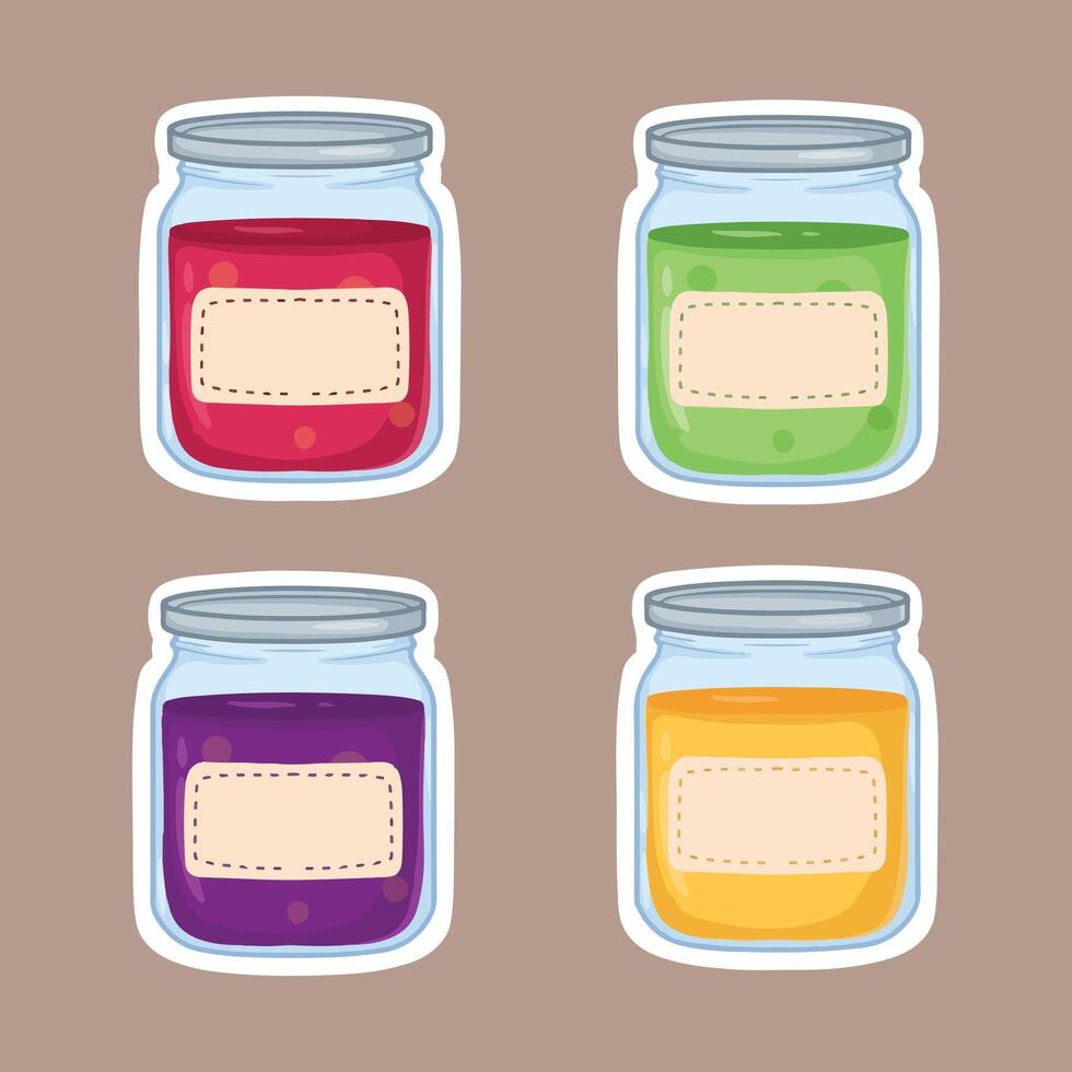 Set of glass jars with jam. illustration in cartoon style. vector