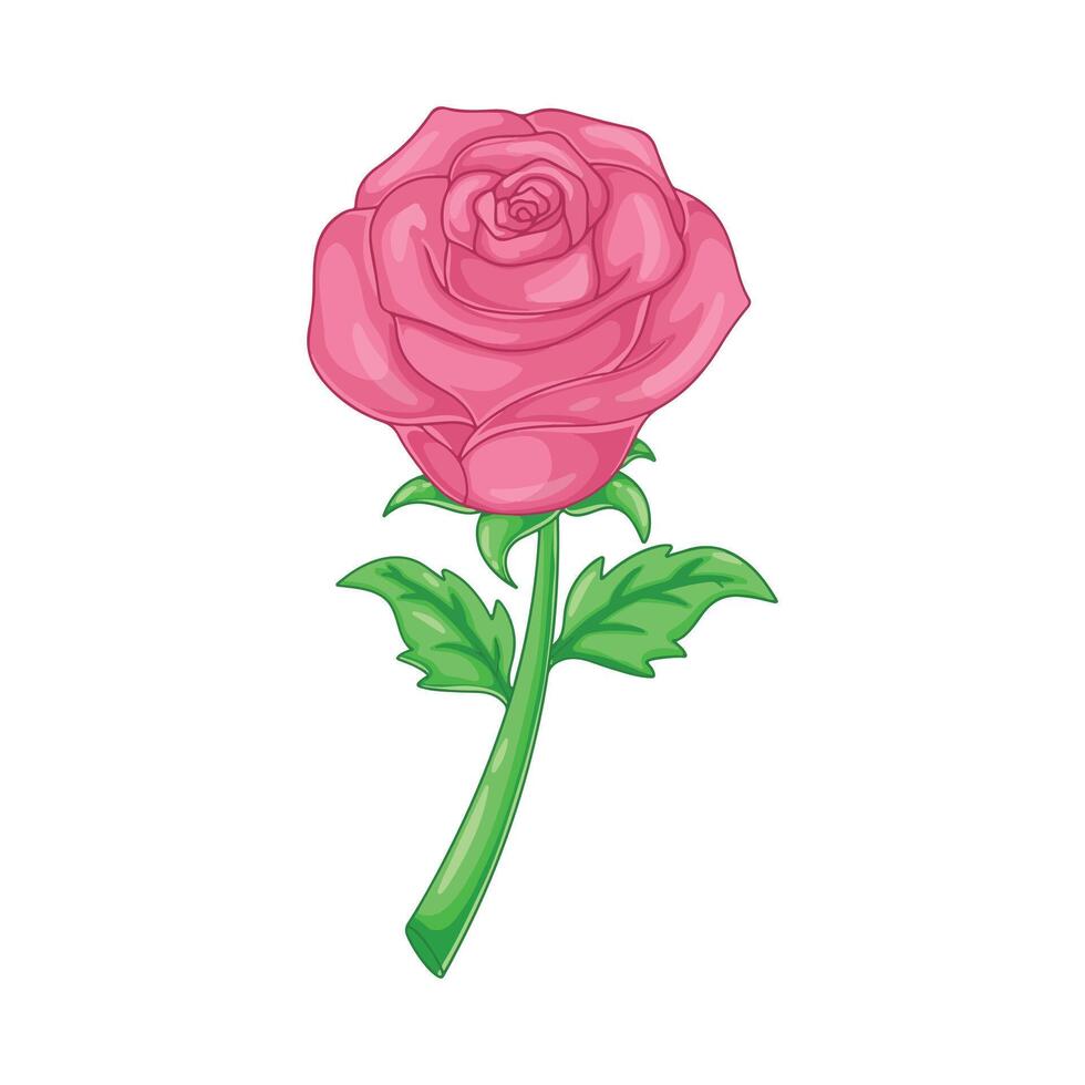 Pink rose isolated on white background. illustration in cartoon style. vector