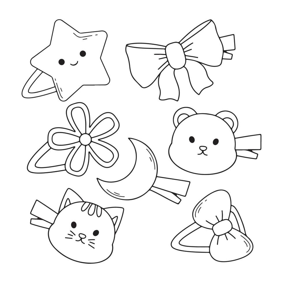 Cute kawaii animals pin set. Hand drawn illustration. vector