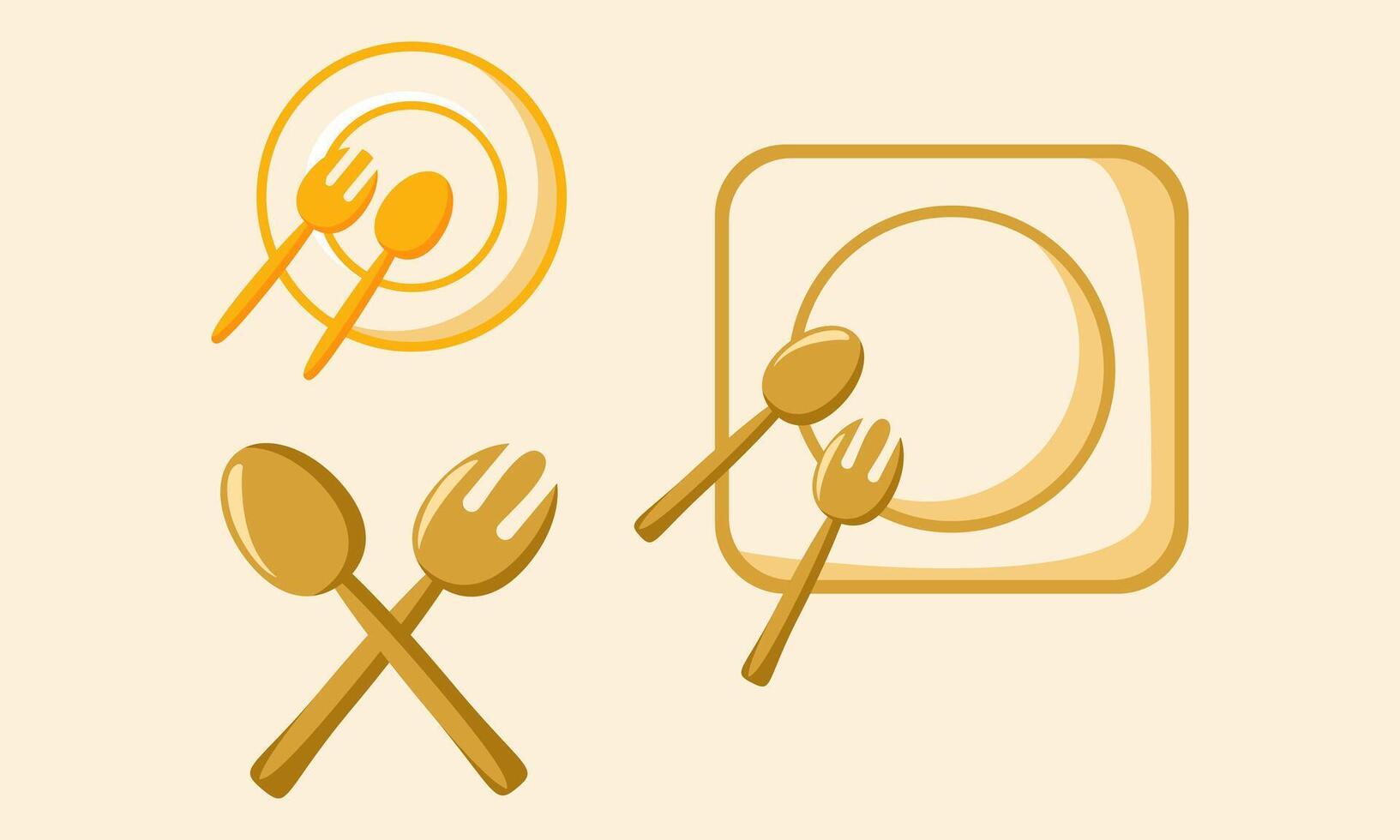 Dinnerware Set Plate, Spoon, and Fork Icons vector