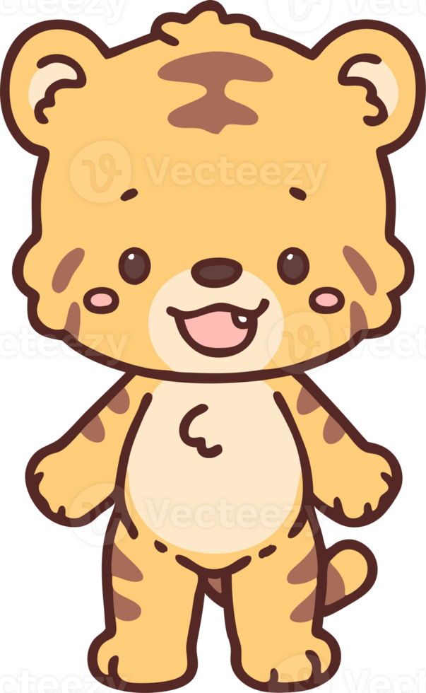 Cute Cartoon Tiger Cub with Stripes and Adorable Expression in Playful Pose png