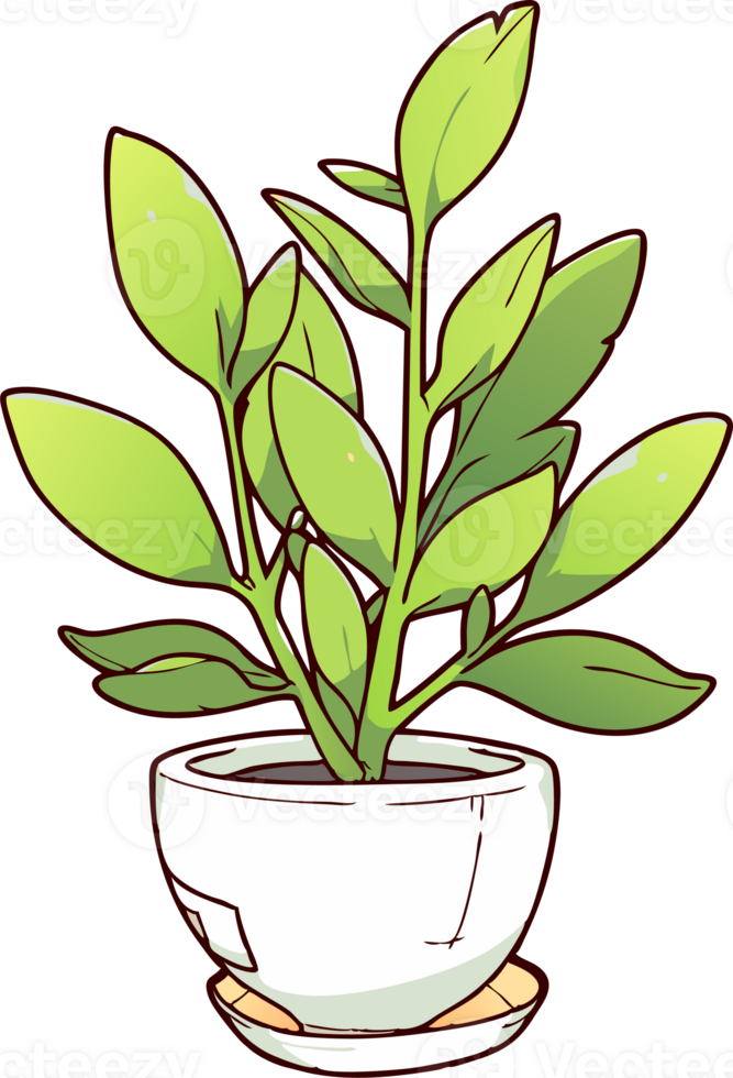 Potted Plant, Cartoon Style, Green and White, Home Decor. png