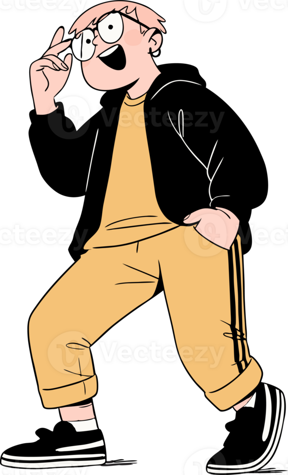 Cartoon Character in Casual Outfit with Glasses and Sneakers png