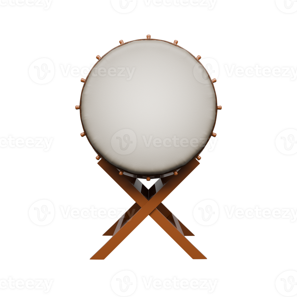 Front view 3d rendering of Islamic Drum or Bedug Illustration. Suitable use as a decorative element for Islamic greeting cards, banners, or backgrounds. png