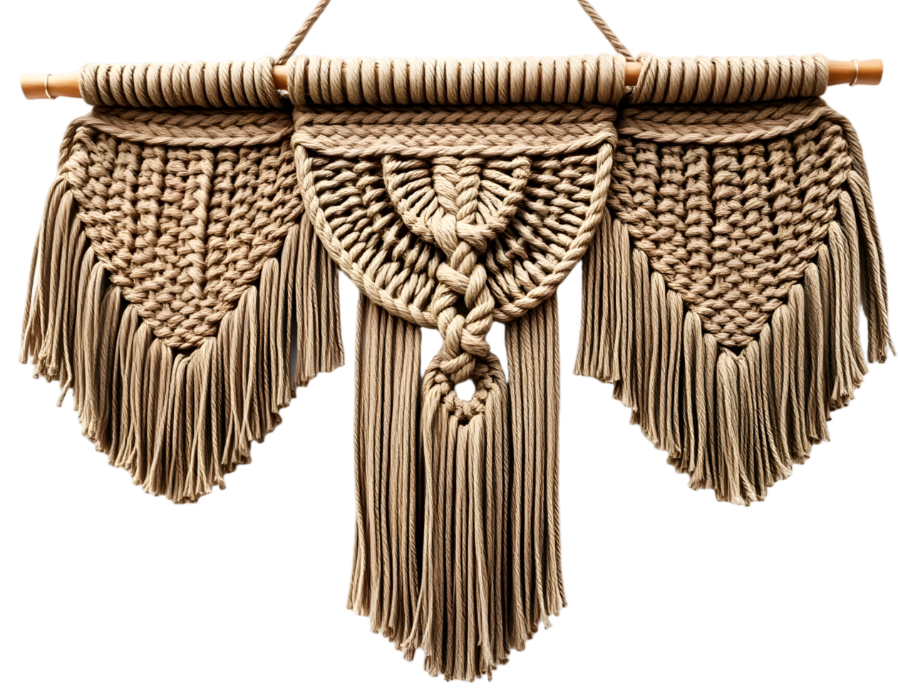 Boho style macrame curtain isolated on transparent background with clipping path png