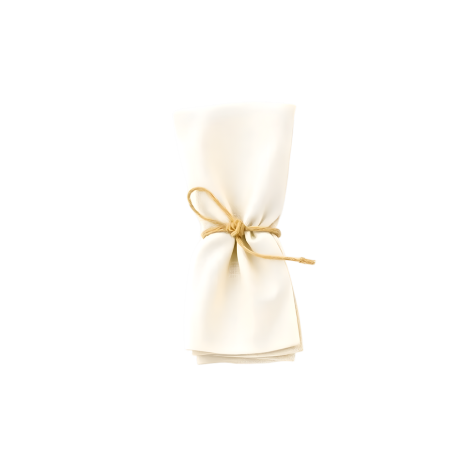 White napkin with a gold bow on a transparent background png