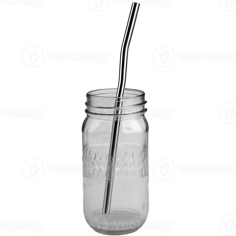 Glass jar with drinking straw isolated on transparent background png
