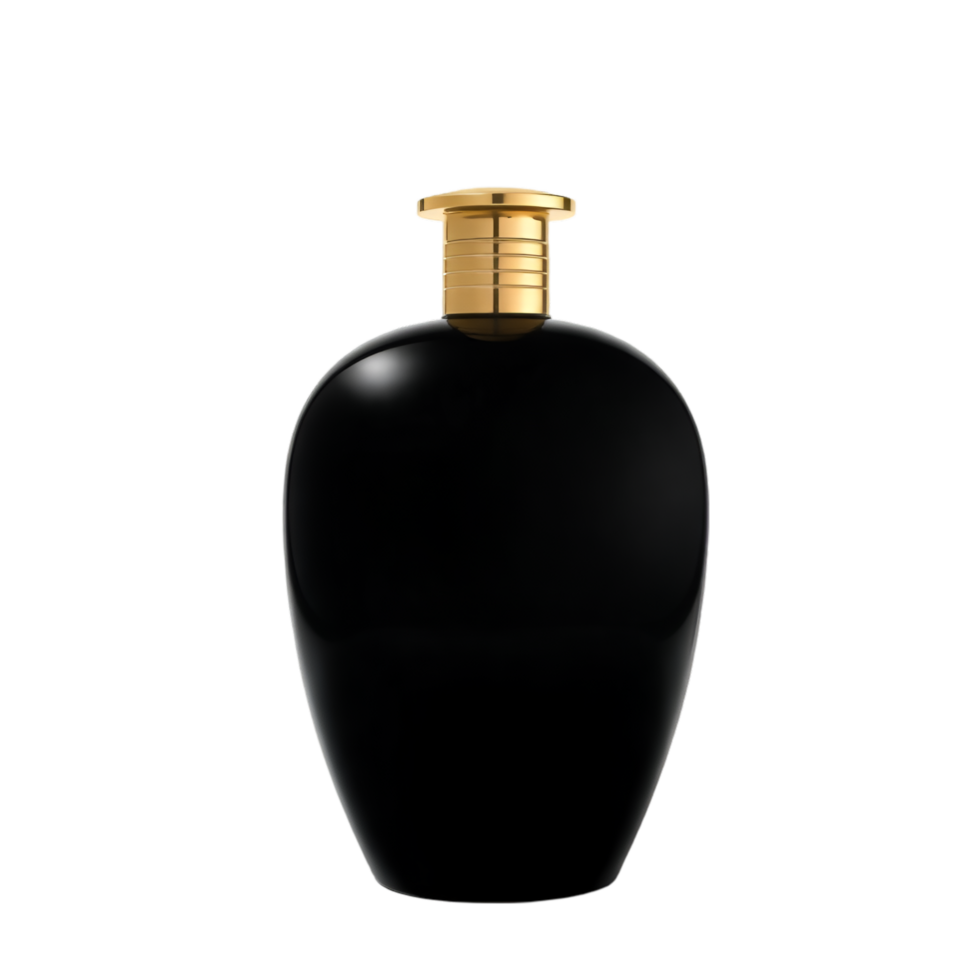 Chic Black Glass Perfume Bottle, Perfect for Any Vanity png