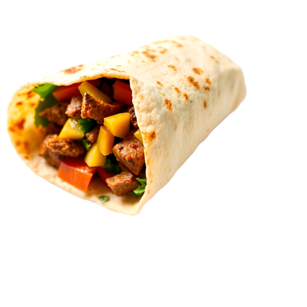 Colorful Wrap with Grilled Chicken, Peppers, and Greens png