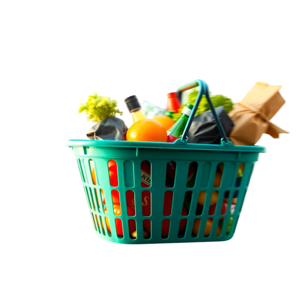 Green Grocery Basket, Fruits and Drinks, Shopping Experience png