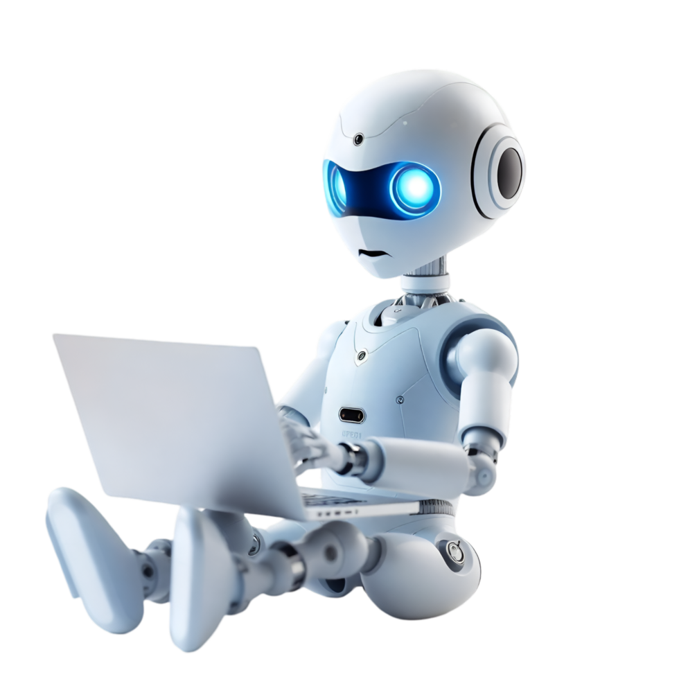 Advanced Robot with Laptop, Representing Future of Work png