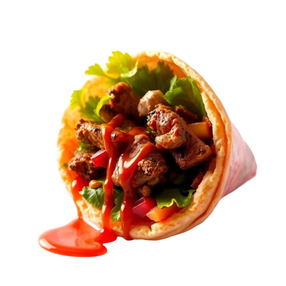 Flavorful Chicken Wrap, Loaded with Fresh Veggies and Sauce png