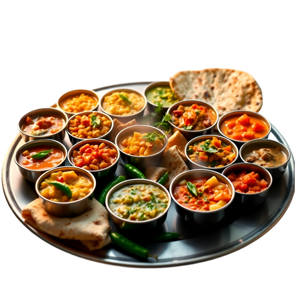 Traditional Indian Meal, Vibrant and Flavorful Platter png