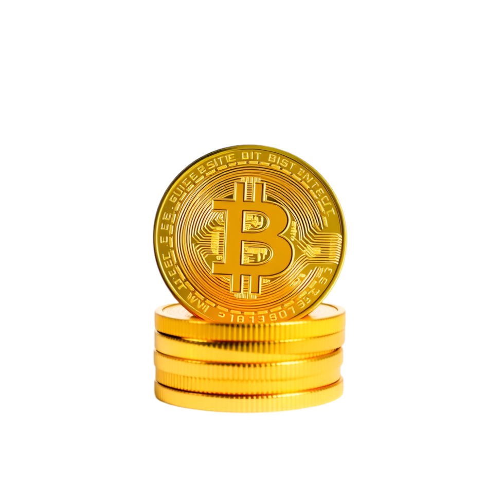 Shiny Bitcoin Coins in a Tower Display for Financial Themes png