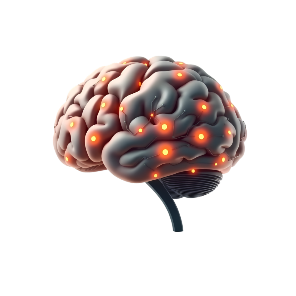 Artistic Representation of Brain with Bright Digital Elements png