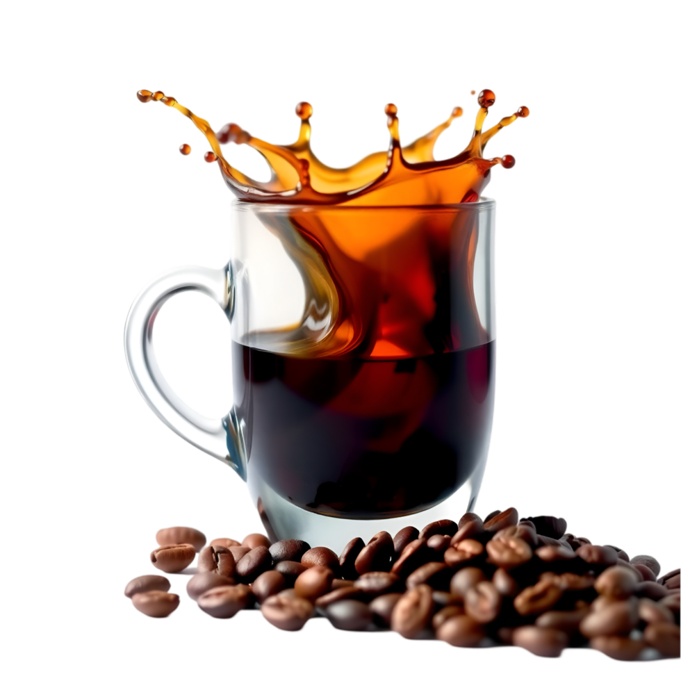 Freshly Brewed Coffee with a Splash in a Glass Mug png