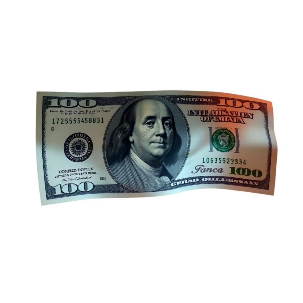 a hundred dollar bill on a transparent background png