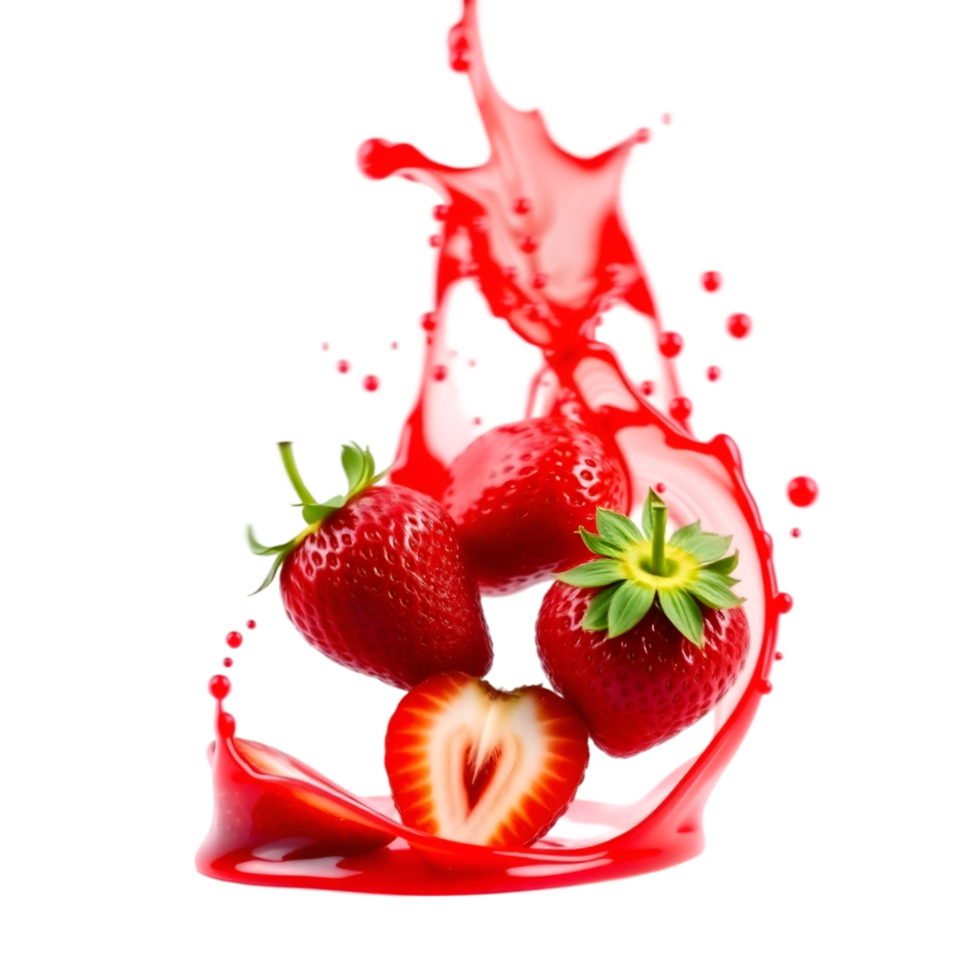 strawberries falling into a splash of red liquid png