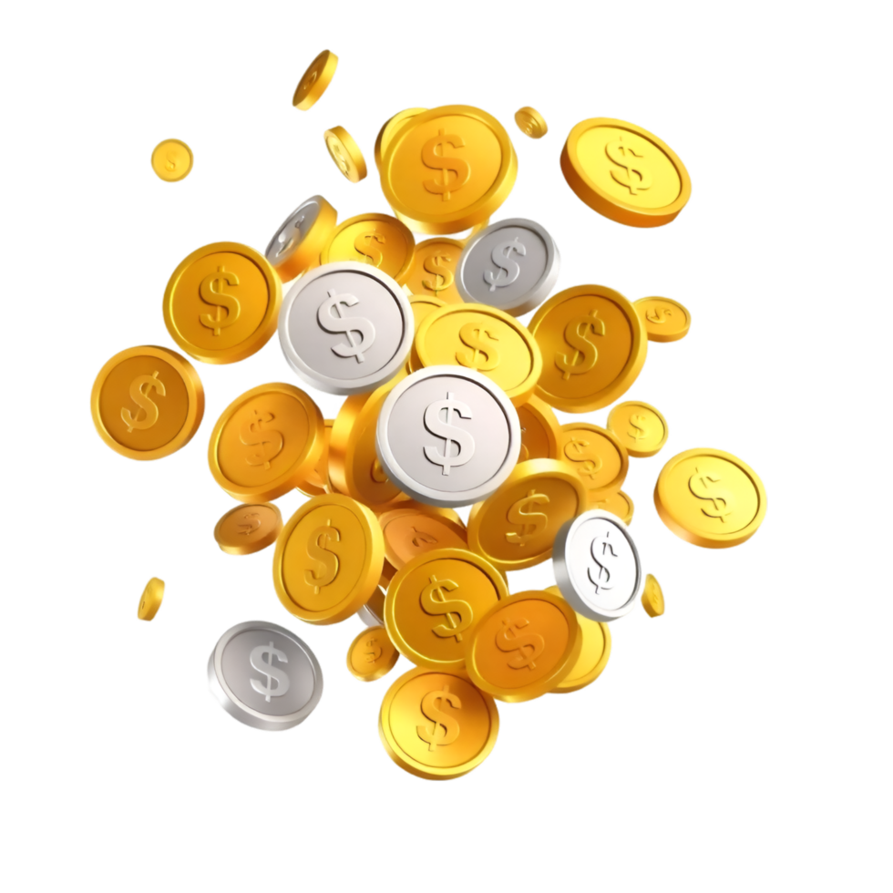 3D Dollar Coins, Representing Currency png