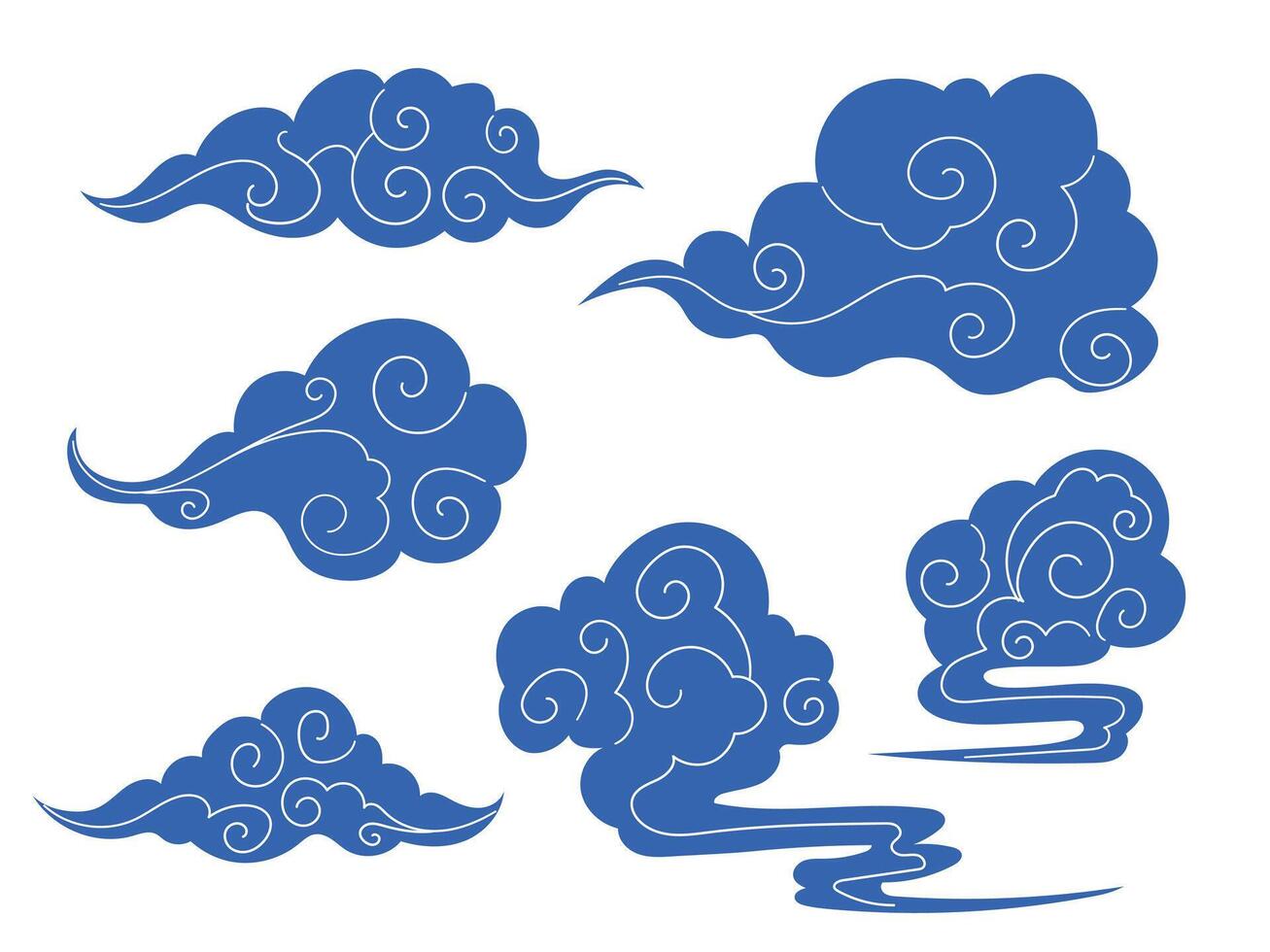 Cloud set in japanese or chinese style, abstract oriental elemen design vector