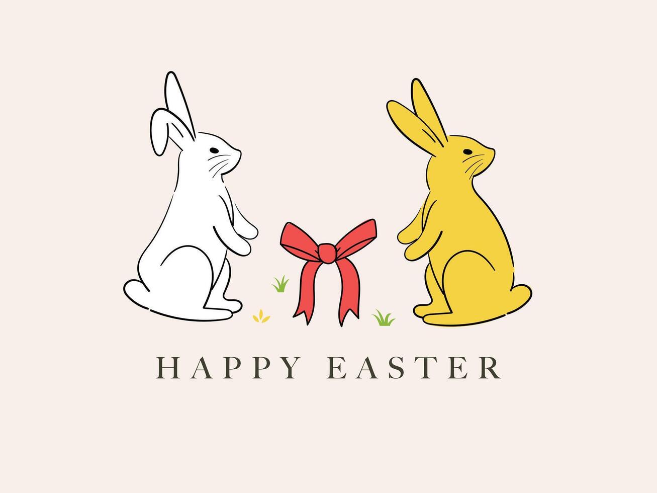 Hand drawn rabbit with bow knot, ribbon, happy easter, poster, greeting card, poster vector