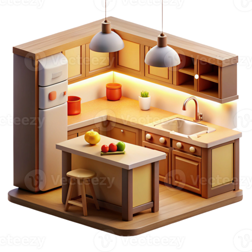 wonderful modern Cozy Kitchen 3D Illustration professional png