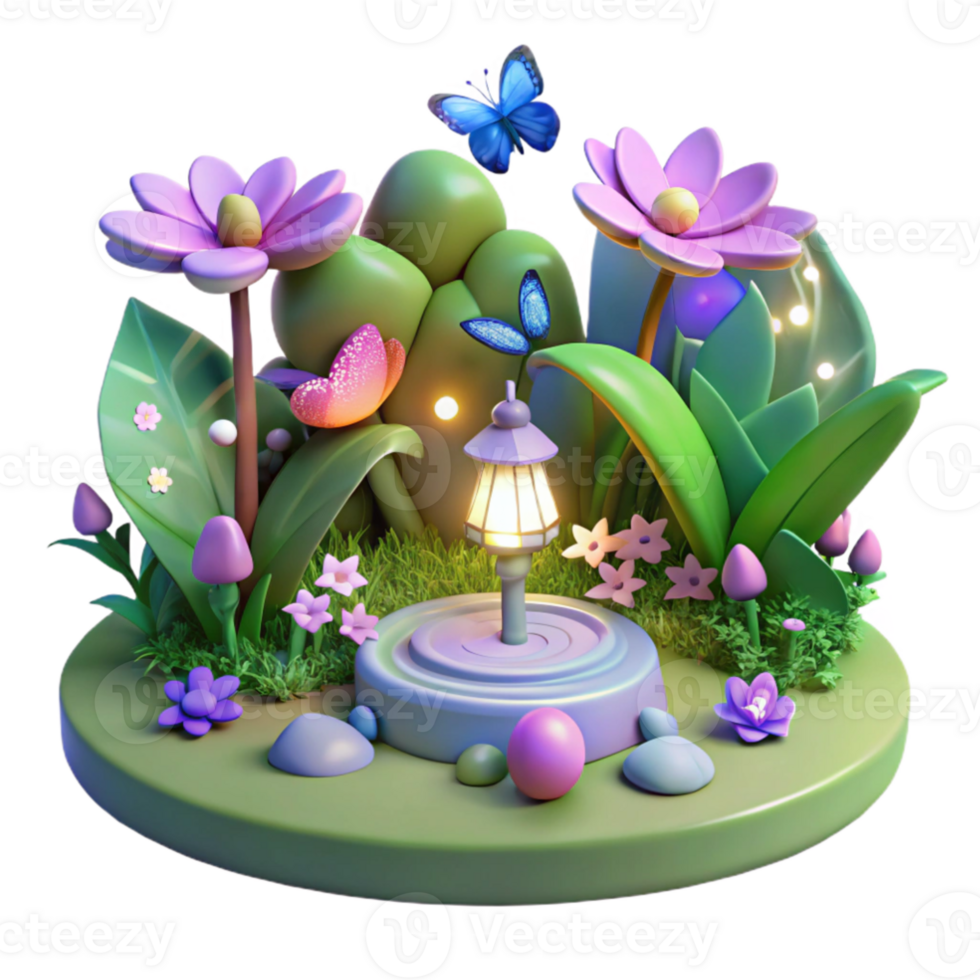 impressive rustic Enchanted 3D Garden Illustration detailed png