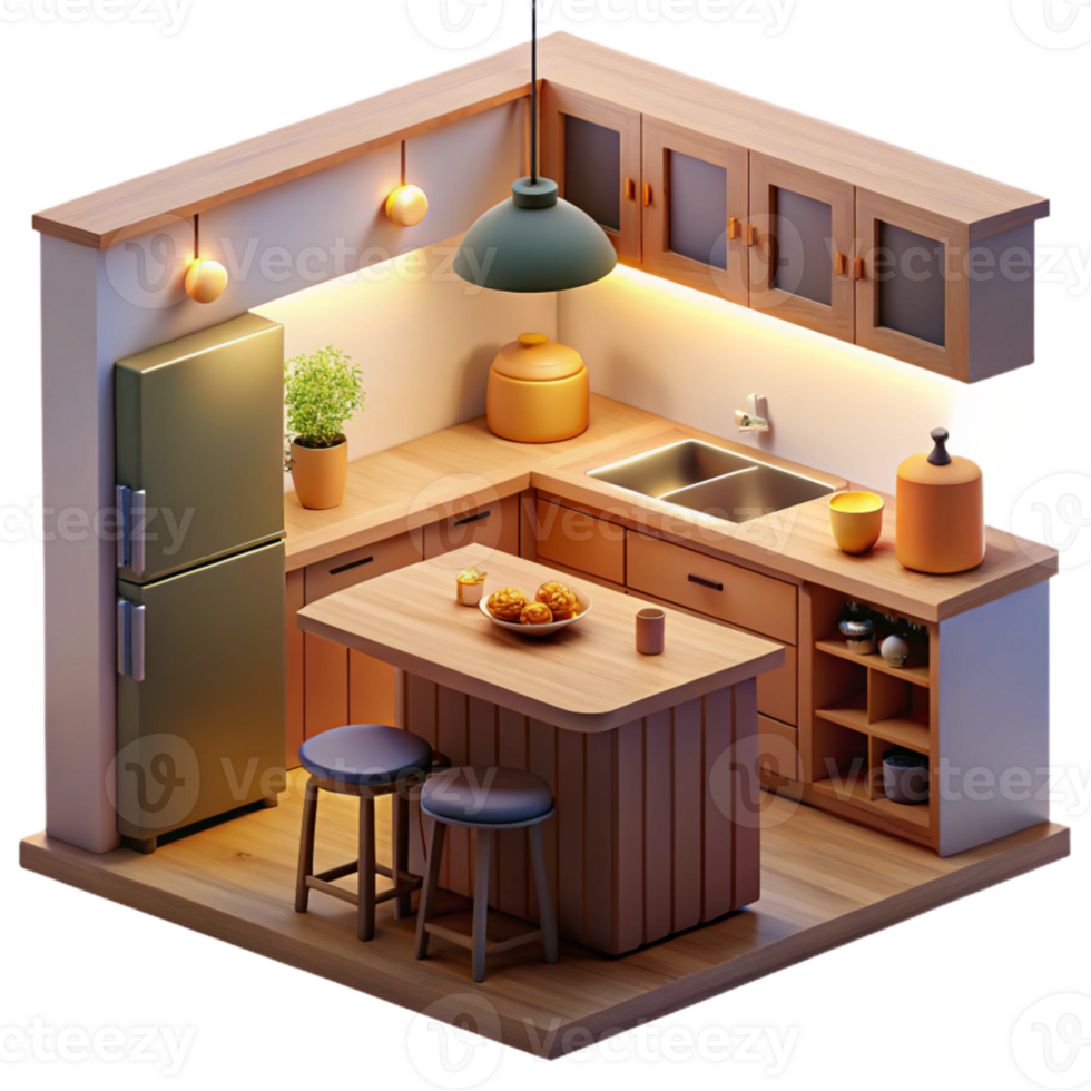 impressive creative Cozy Kitchen Isometric 3D Illustration genuine png