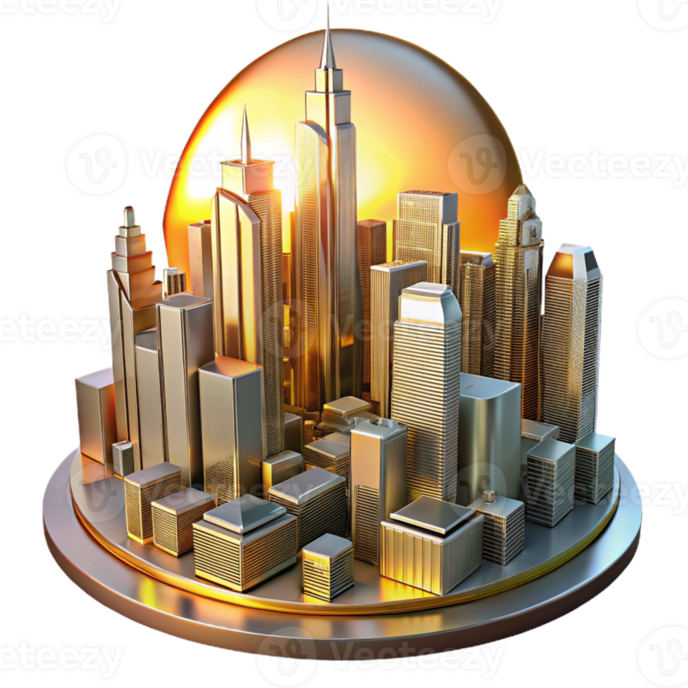 impressive abstract Golden Cityscape 3D Illustration high quality png