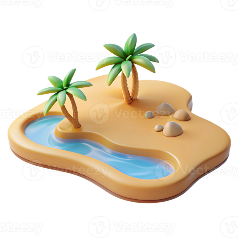 beautiful traditional 3D Oasis Island Render Palm Trees genuine png