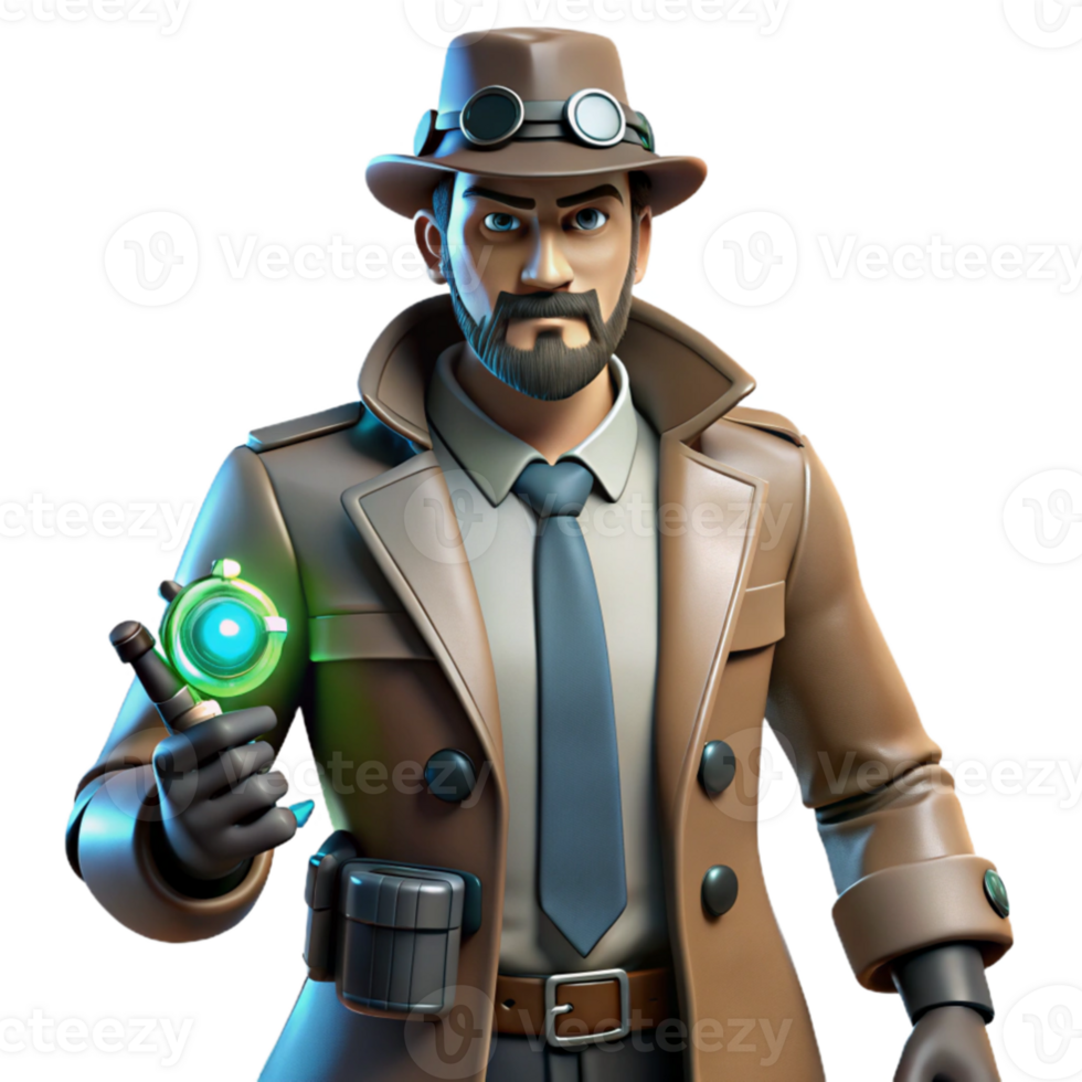wonderful creative 3D Render Mysterious Detective Character premium png