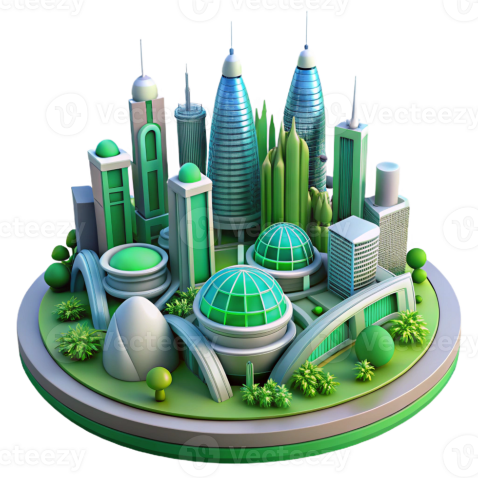 extraordinary contemporary Eco City 3D Illustration Green Urban Landscape high resolution png