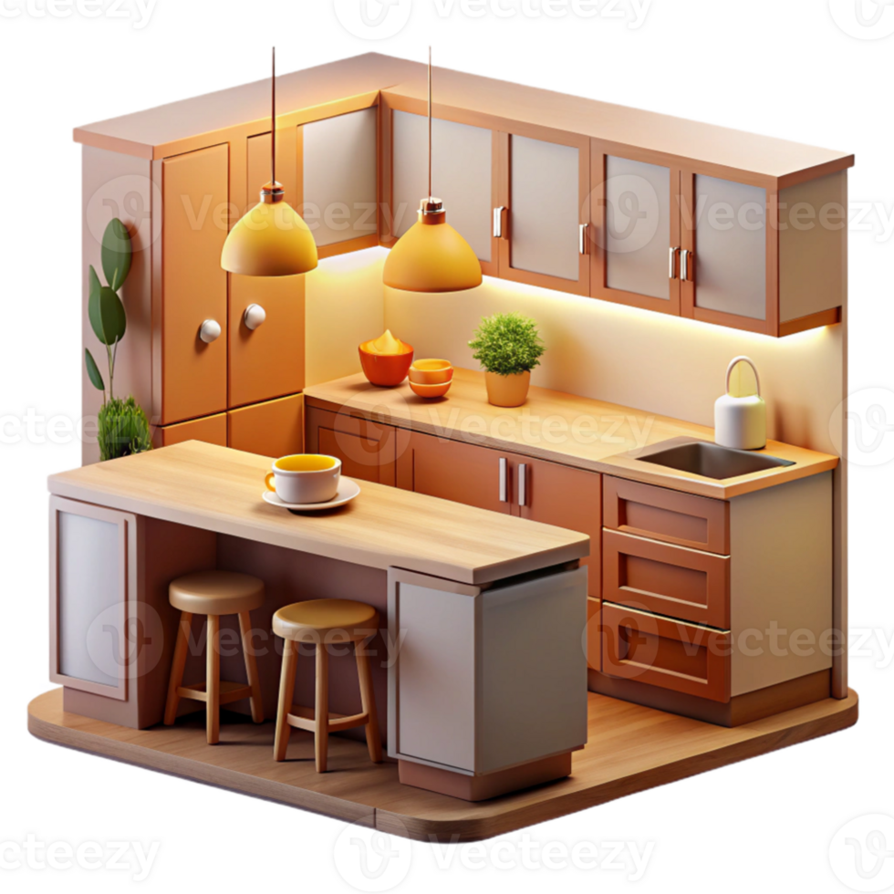 magnificent rustic Cozy Kitchen 3D Model premium png