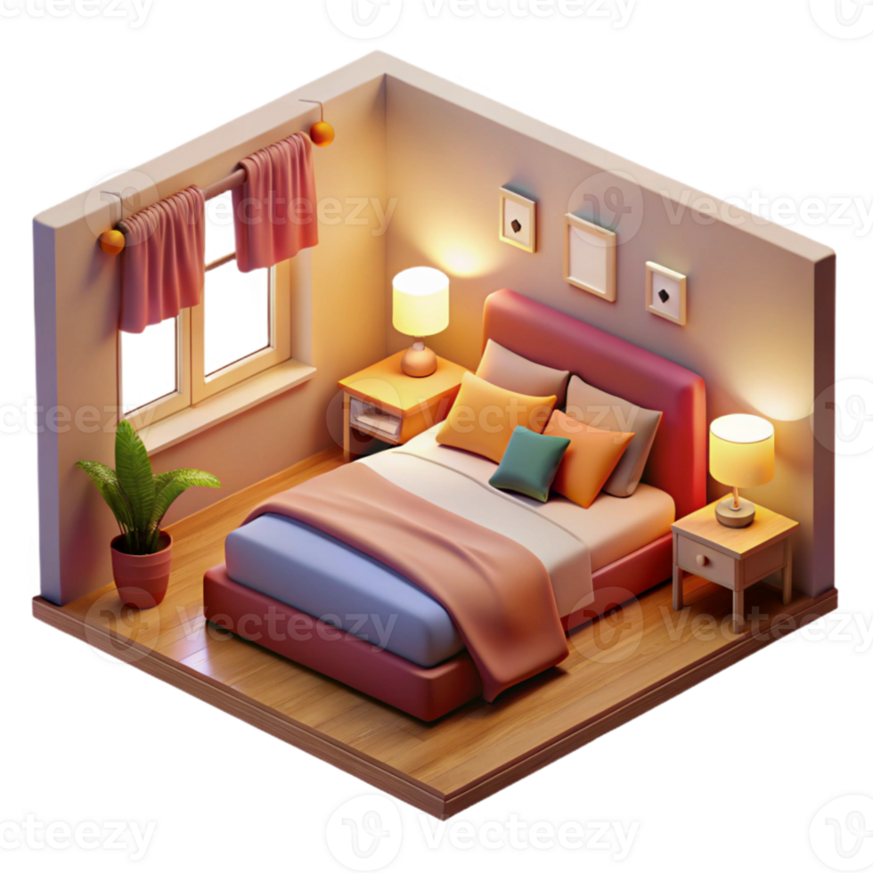 magnificent minimalist Cozy 3D Bedroom Illustration premium png