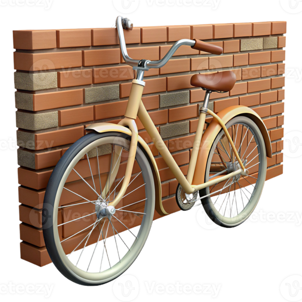 extraordinary artistic Tan Bicycle Leaned Against Brick Wall 3D Render genuine png