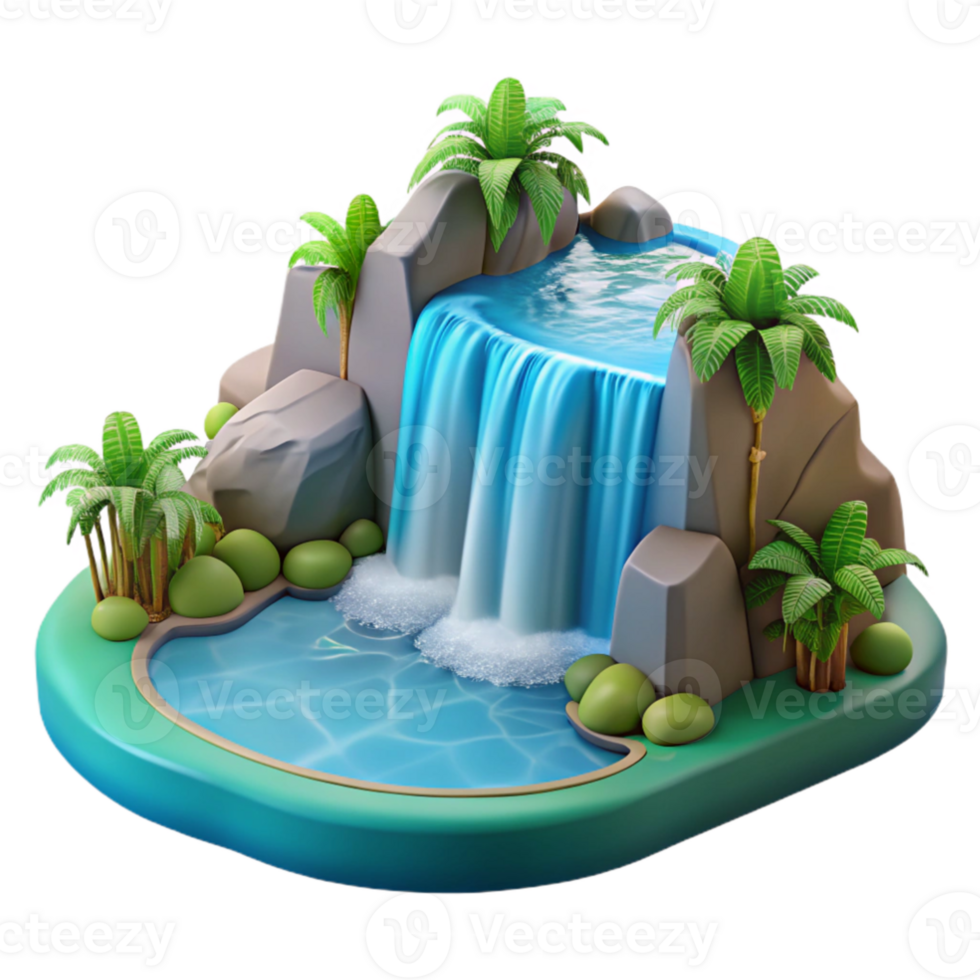 magnificent classic 3D Cartoon Waterfall Island Illustration genuine png