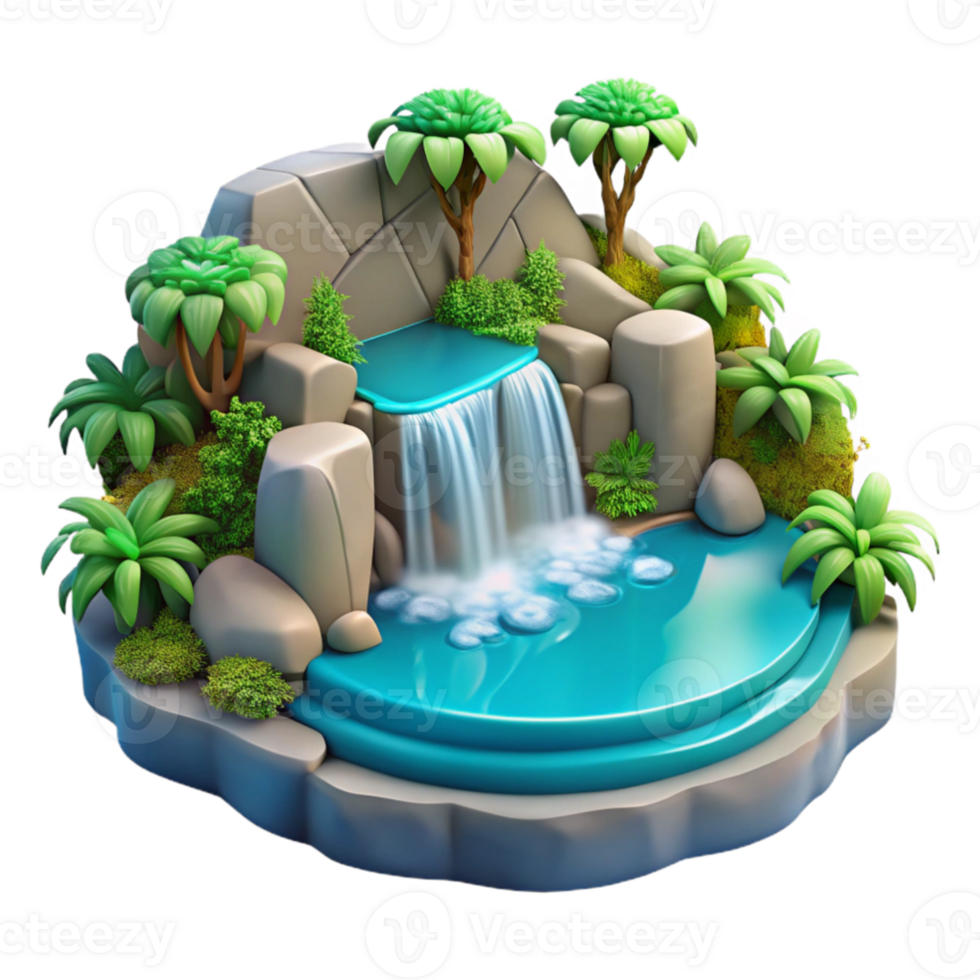 vibrant abstract 3D Tropical Waterfall Illustration premium png