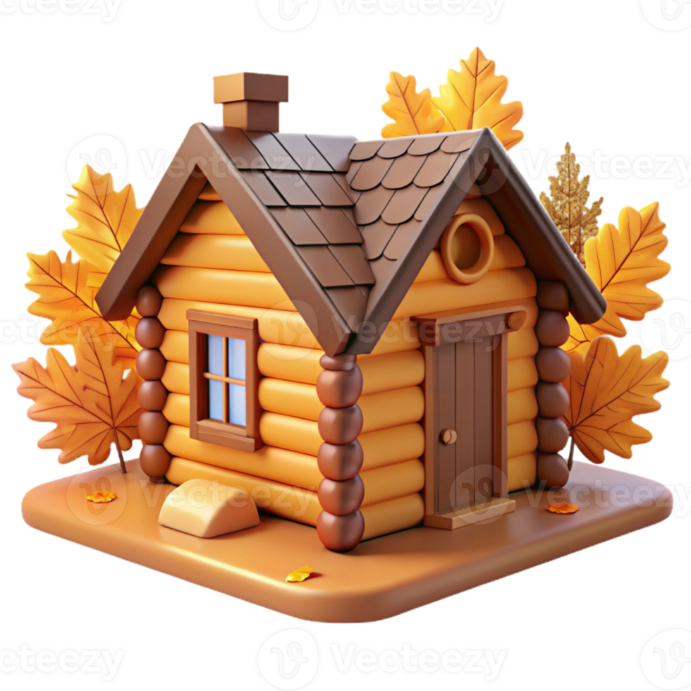 serene abstract Autumn Log Cabin 3D Render professional png