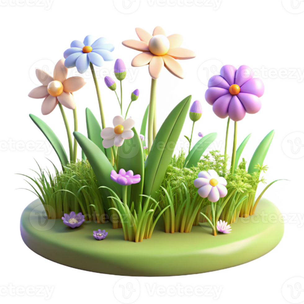 stunning modern 3D Cartoon Flower Garden Illustration high quality png
