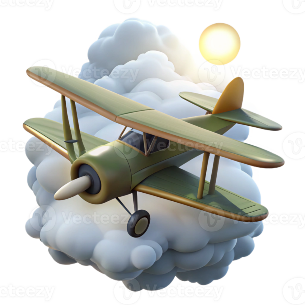 beautiful artistic 3D Render Biplane in Clouds 4K png