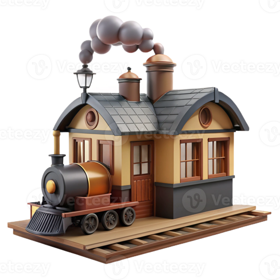 beautiful modern Cartoon Train Station 3D Render premium png