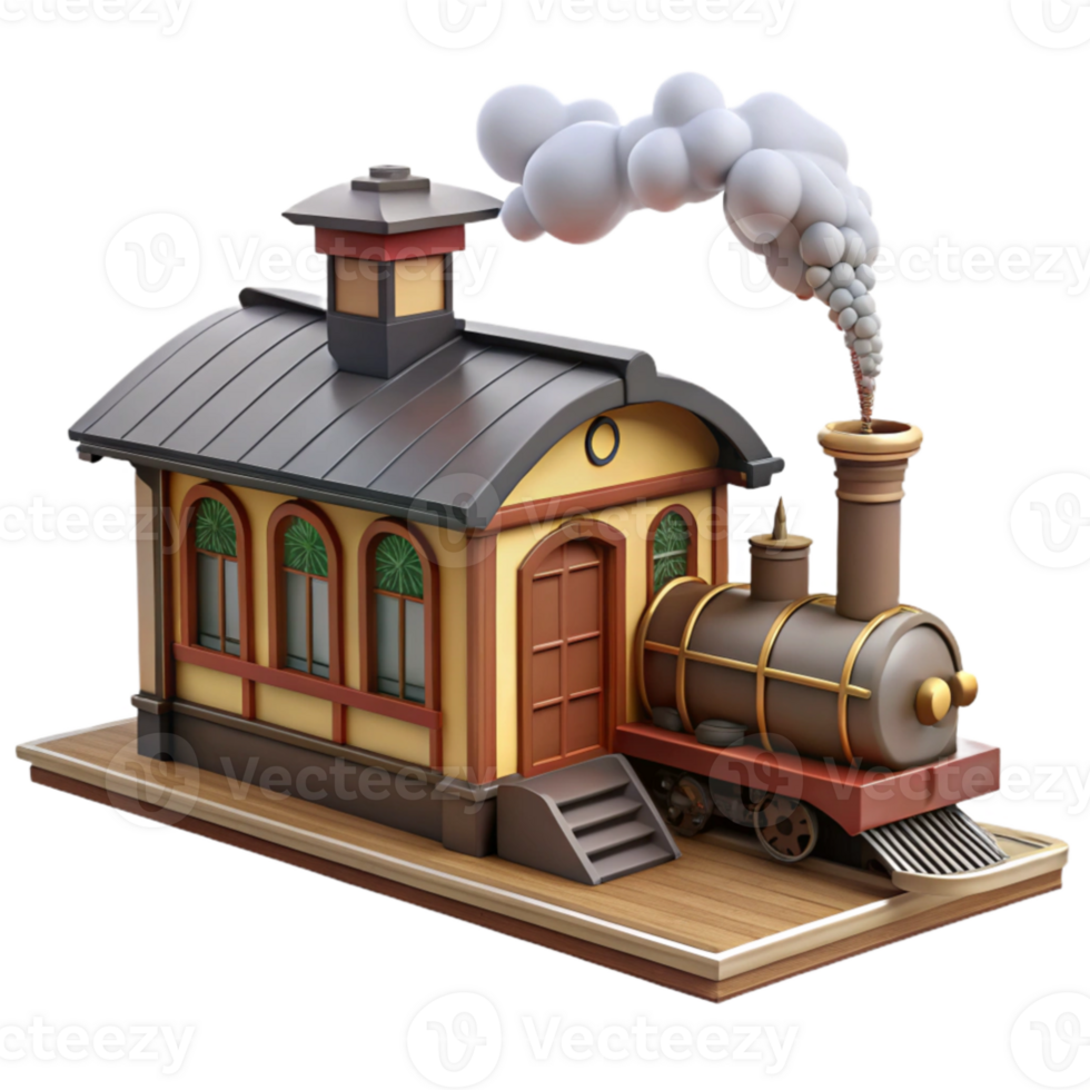 vibrant minimalist Charming 3D Train Station Illustration high resolution png