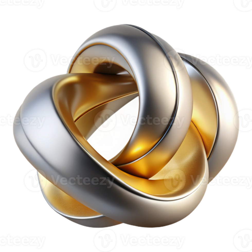 elegant artistic Interlocking Gold and Silver Rings 3D Render exclusive png