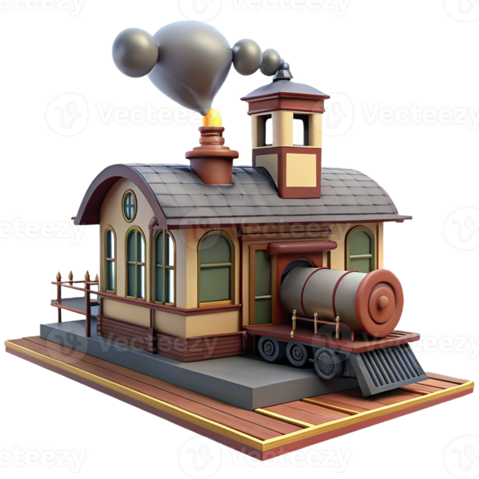 vibrant minimalist Cartoon Train Station 3D Render professional png