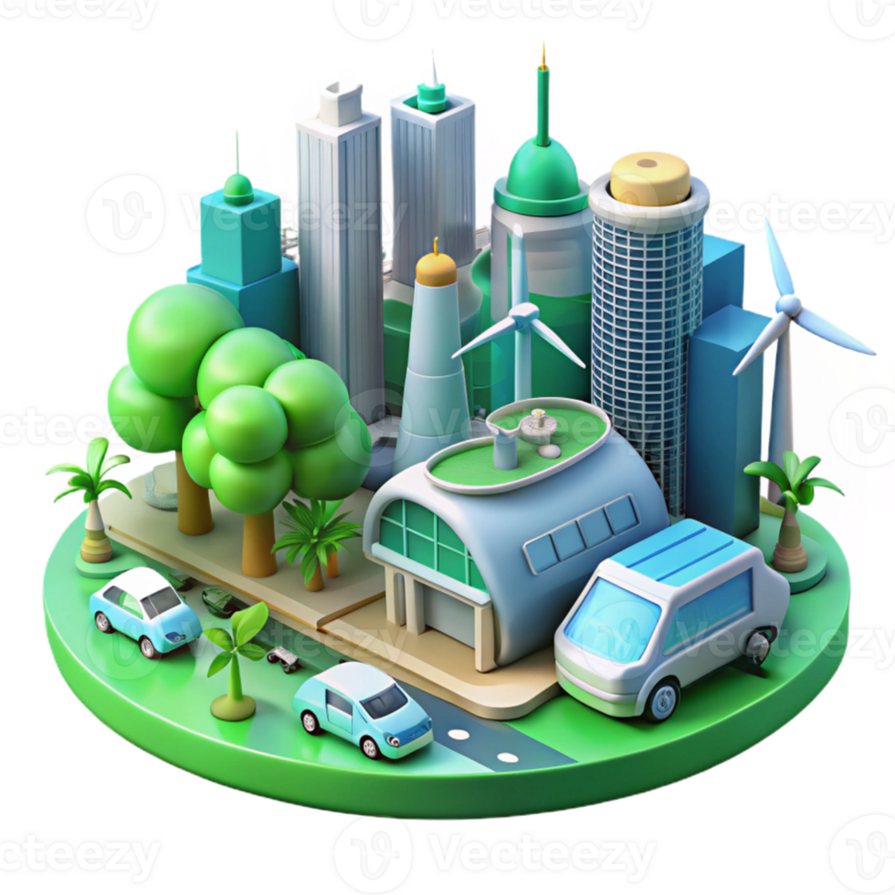 wonderful artistic Eco Friendly Cityscape 3D Illustration detailed png